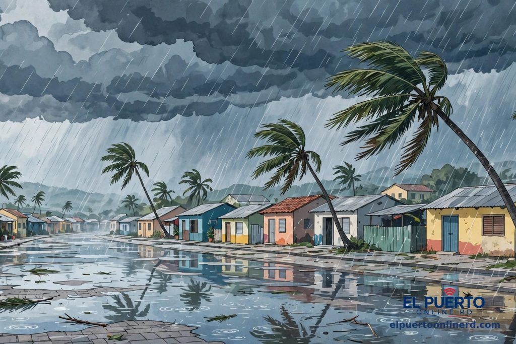 Nubes de tormenta y lluvia intensa sobre el territorio dominicano durante la alerta del COE