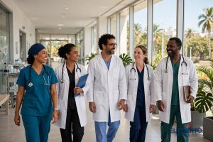 Médicos y enfermeras en un hospital público dominicano