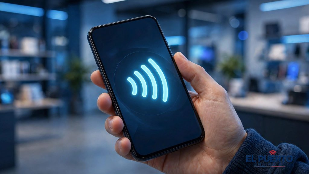 Teléfono inteligente mostrando una billetera digital con pago sin contacto